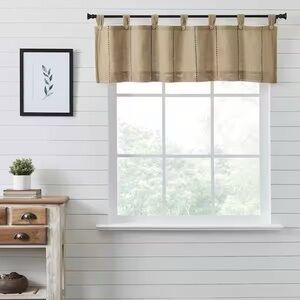 2 Neutral Tan Window Valance Curtain - Stylish Tab Top Design